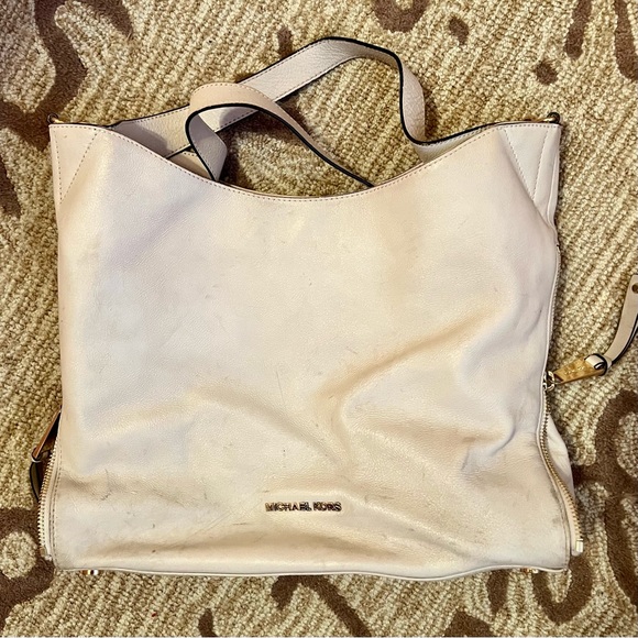 MICHAEL KORS DEVON CREAM IVORY LEATHER GOLD CHAIN LARGE SHOULDER TOTE BAG - Picture 3 of 8